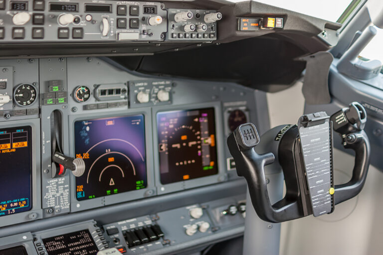 Control panel inside a passenger airplane, aerospace example with Woodrow